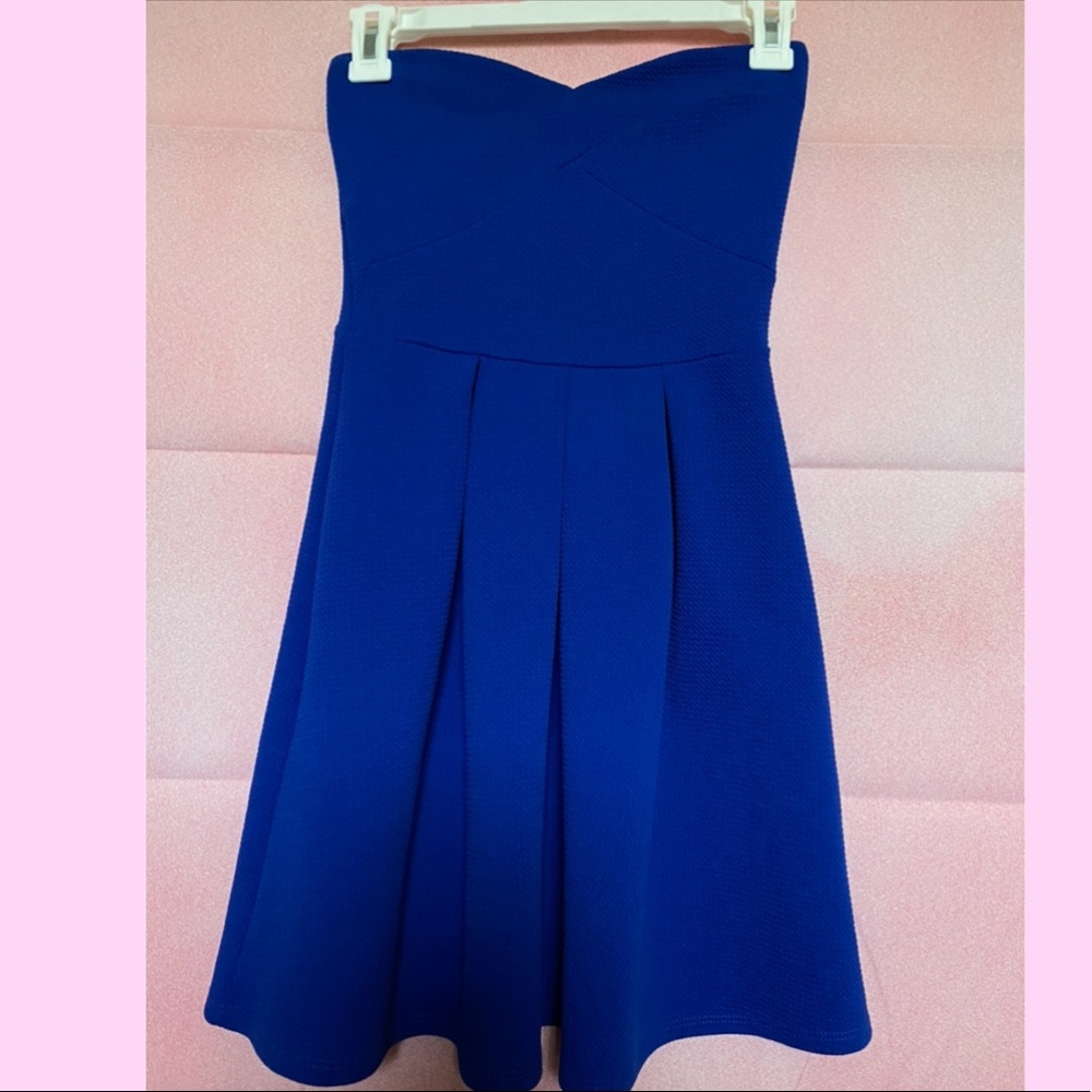 STRAPLESS BLUE MINI DRESS